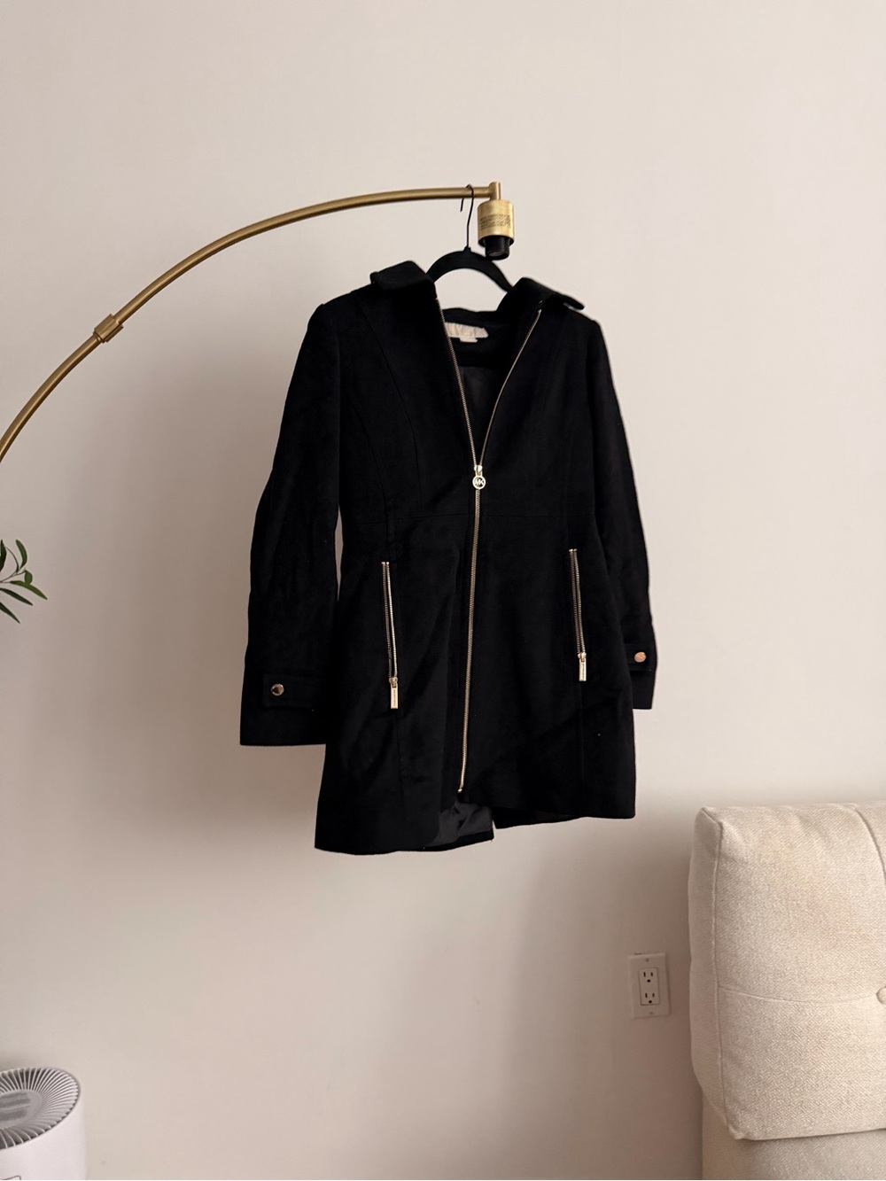 Michael Kors Petite Hooded Notched-Collar Coat